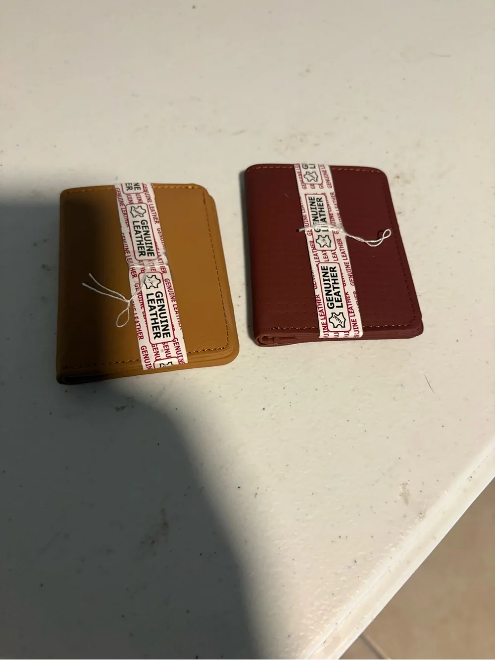 Genuine Leather Men's Bifold Wallet - Mustard and Burgundy